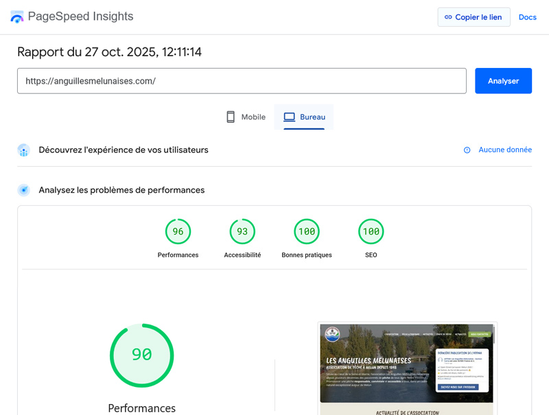 Speedtest du site web des Anguilles Melunaises à Melun